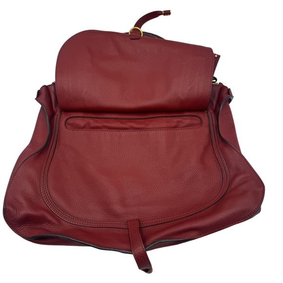 Auth Chloe Large Red Leather Marcie Double Satchel Dual Brown Top Handles Pursea - Picture 10 of 15